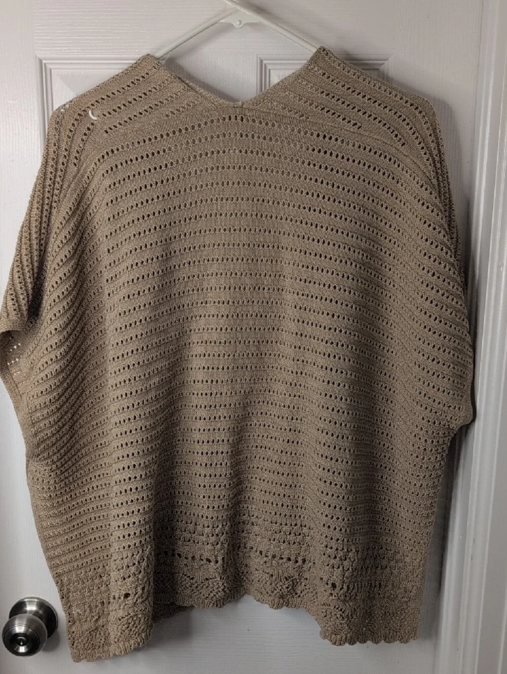 J. Crew 100% Cotton Open-Knit Taupe Poncho
